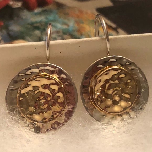 Rare Silpada Sterling Silver 14K Gold Plated Round Disc Earrings W1367 - Picture 9 of 14